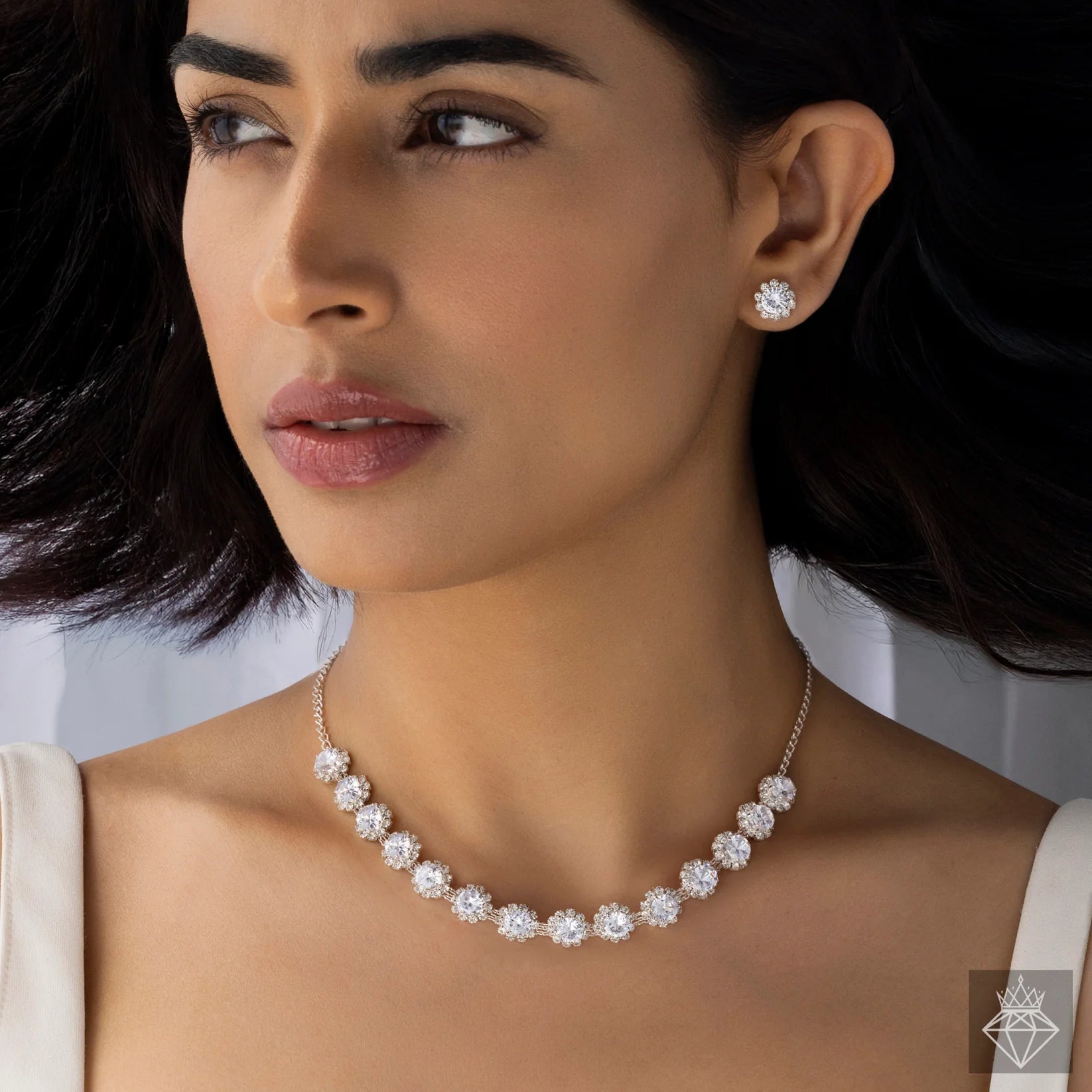 Anti-Tarnish Solitaire Necklace Set With Earrings