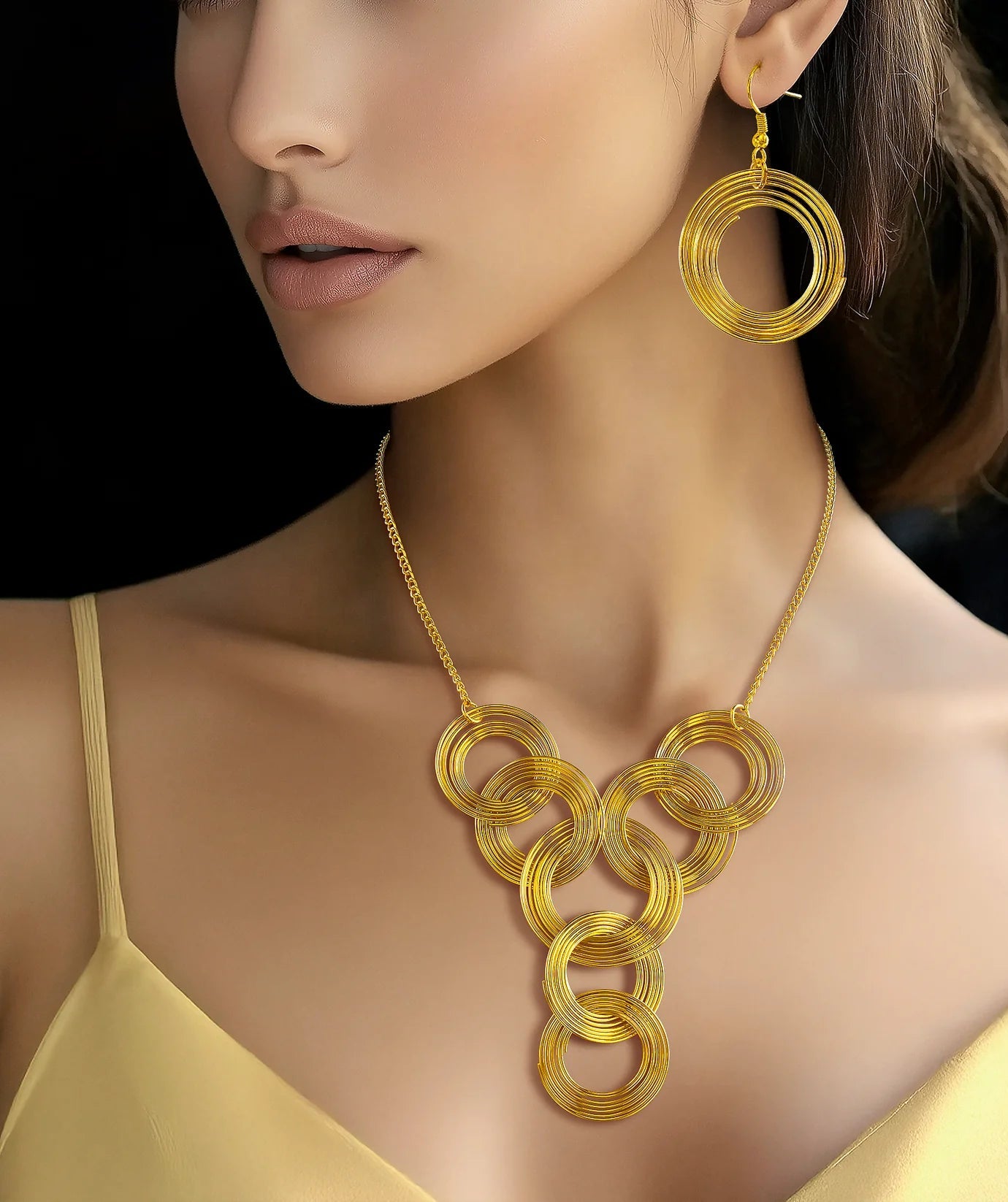 Anti-Tarnish Gold Necklace Set With Earrings