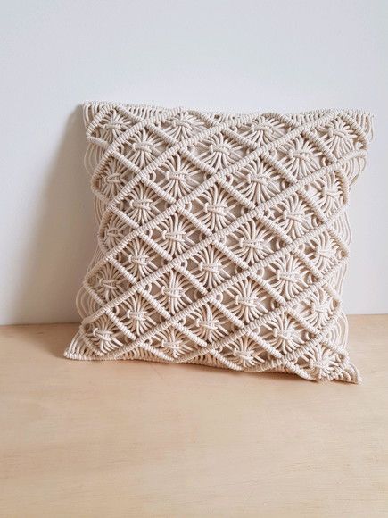 Handmade Macramé Cushion Cover – Floral Diamond Weave