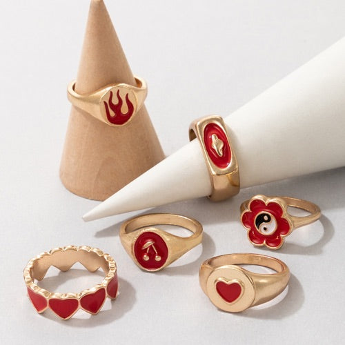 Set of 6 Red cherry Ring set